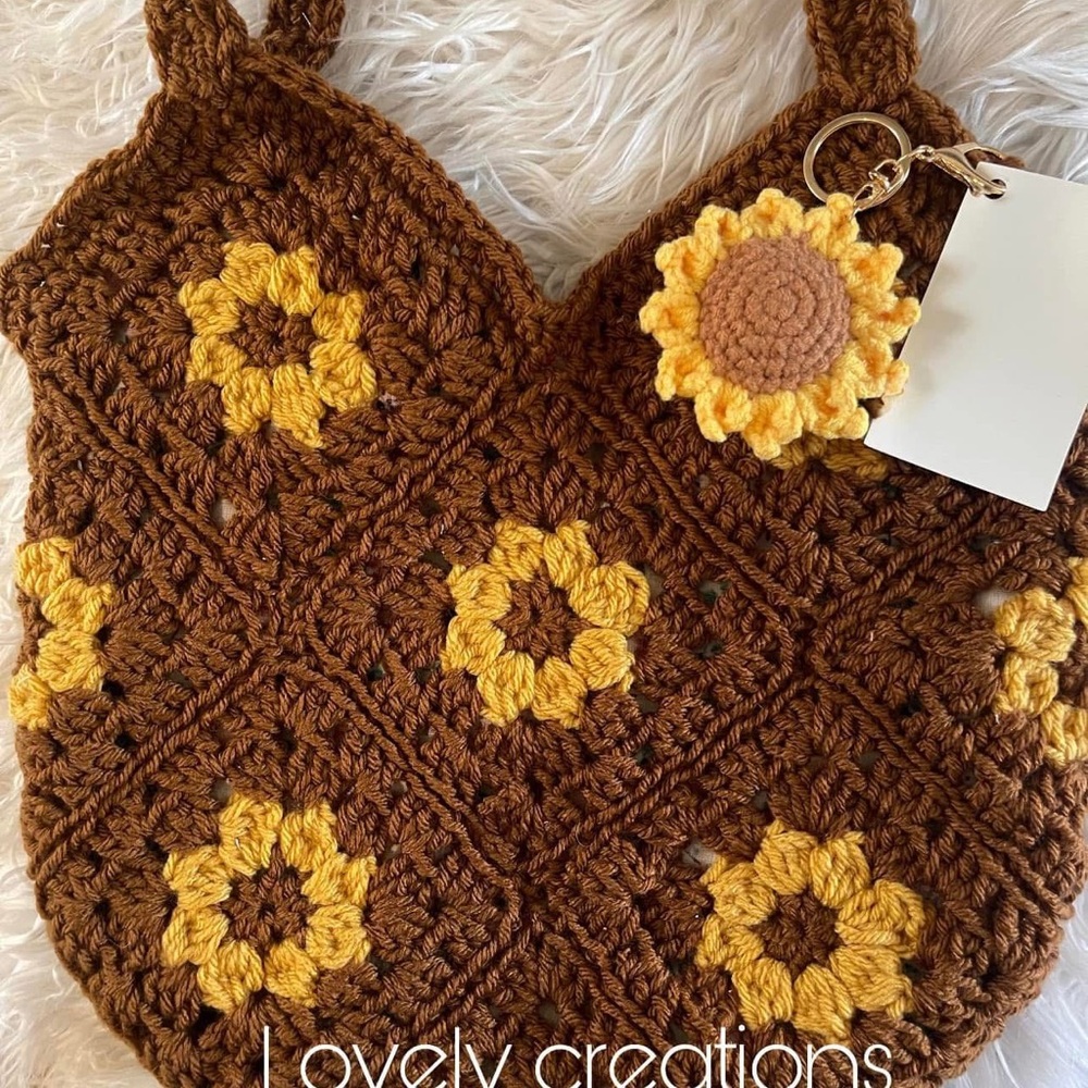 Handcrafted Brown and Yellow Crochet Hobo Bag